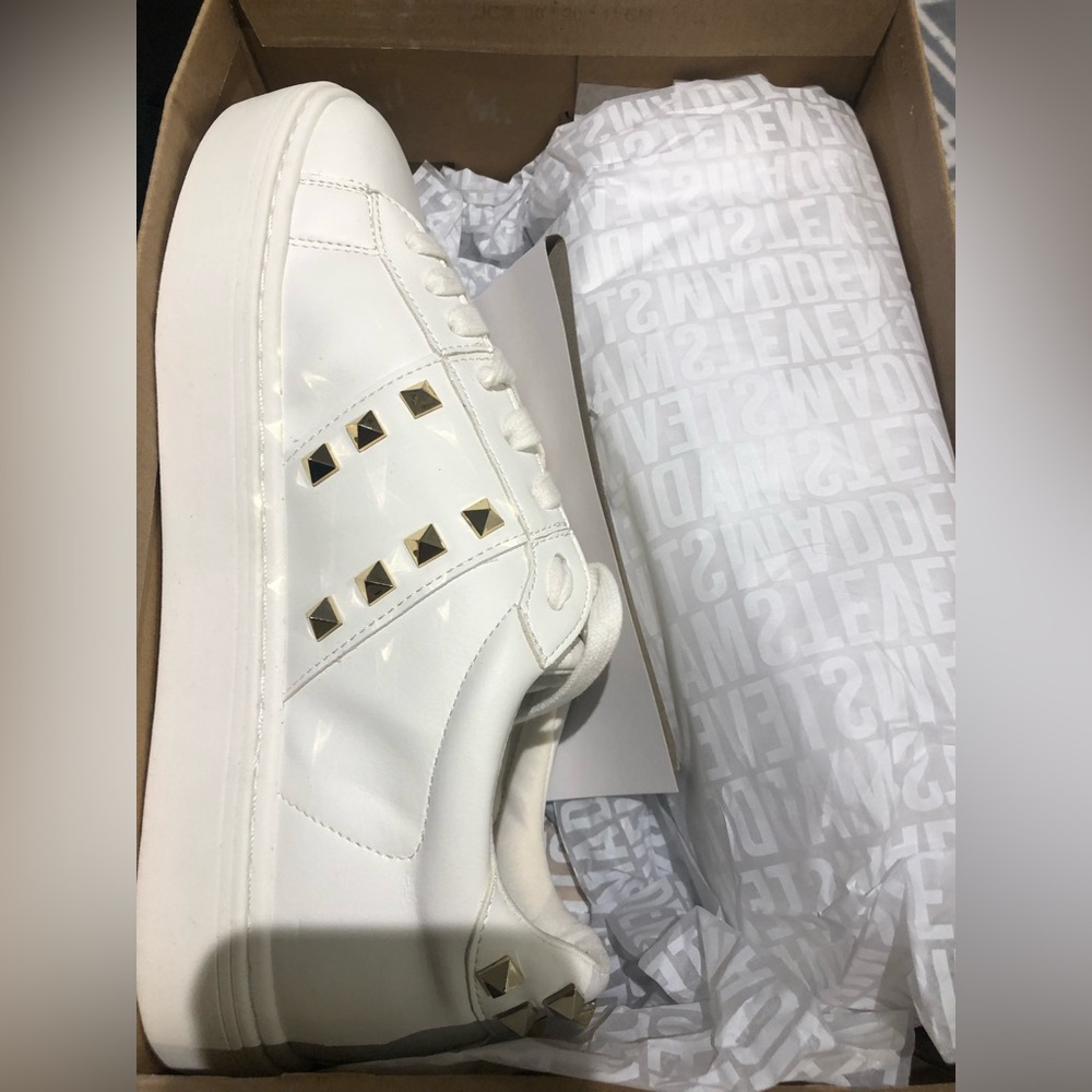Steve Madden White Sneakers with Gold Studs